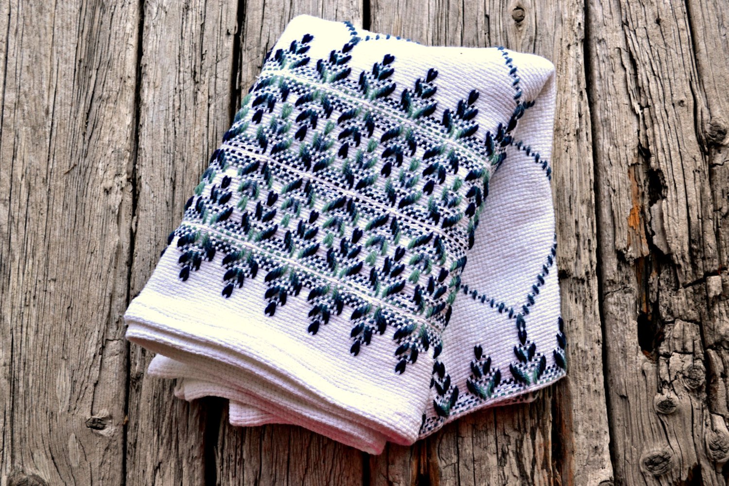 Hand Embroidered Throw Blanket Afghan in Mosaic