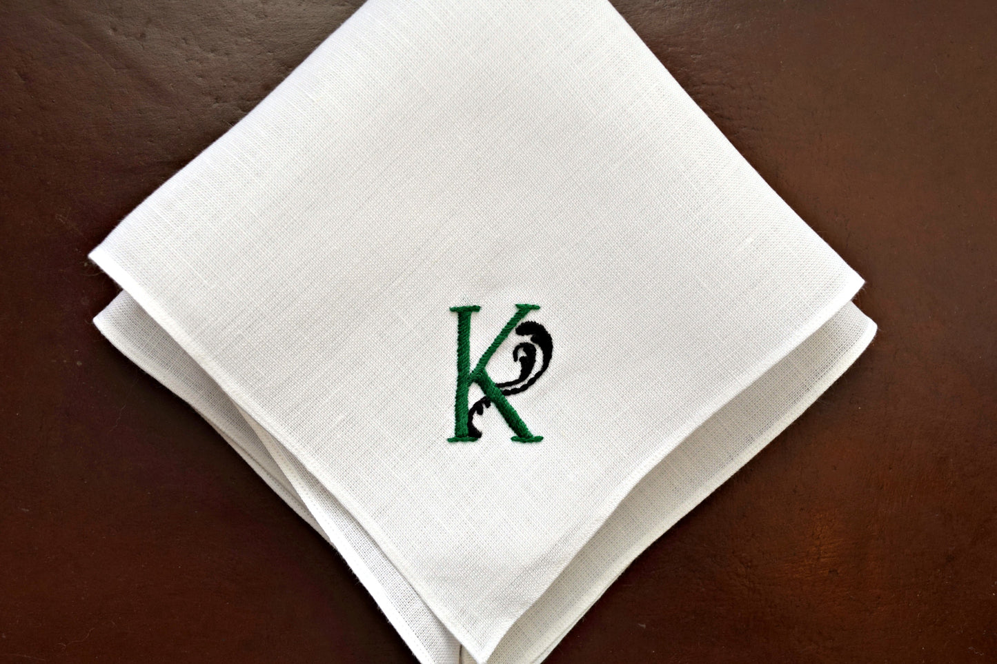 Monogrammed Handkerchief with One Initial - Manuscript Flourish