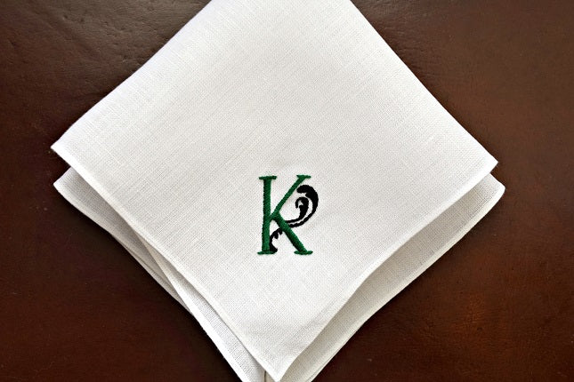 Monogrammed Handkerchief with One Initial - Manuscript Flourish