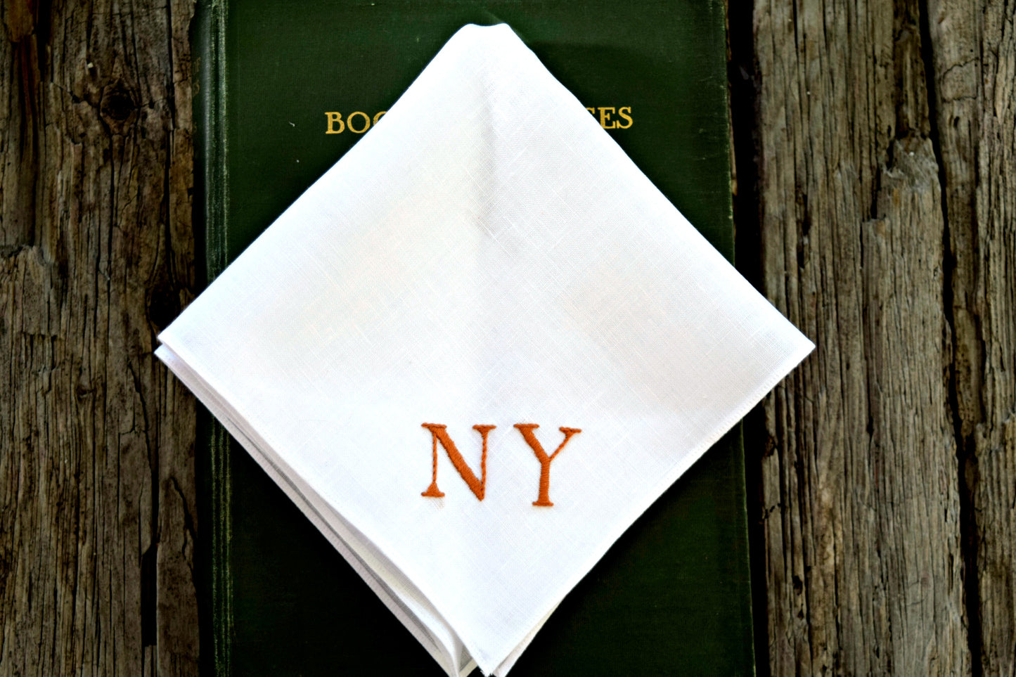 Monogrammed White Linen Pocket Square : Two Initials, Classic Script