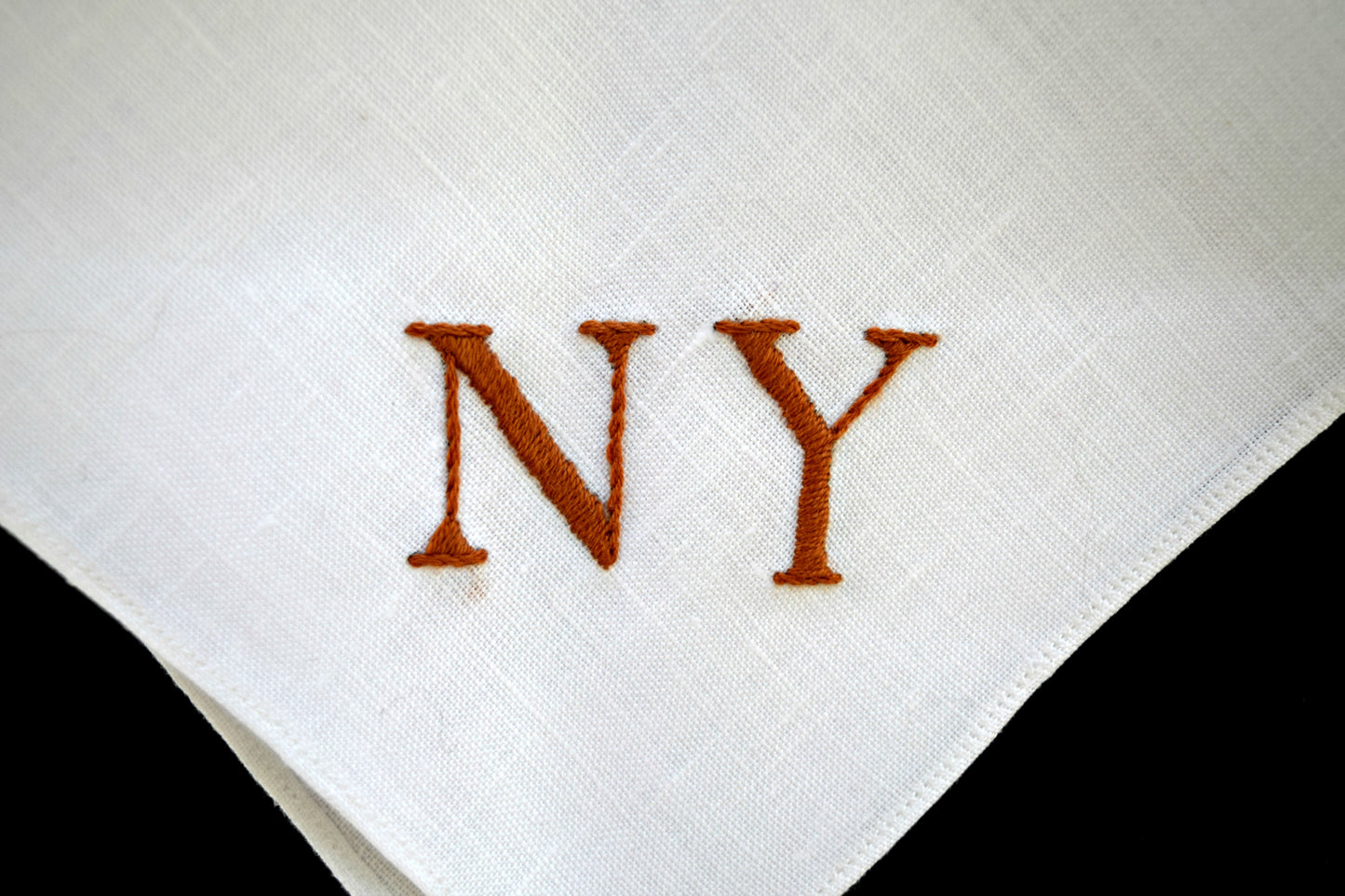 Monogrammed White Linen Pocket Square : Two Initials, Classic Script