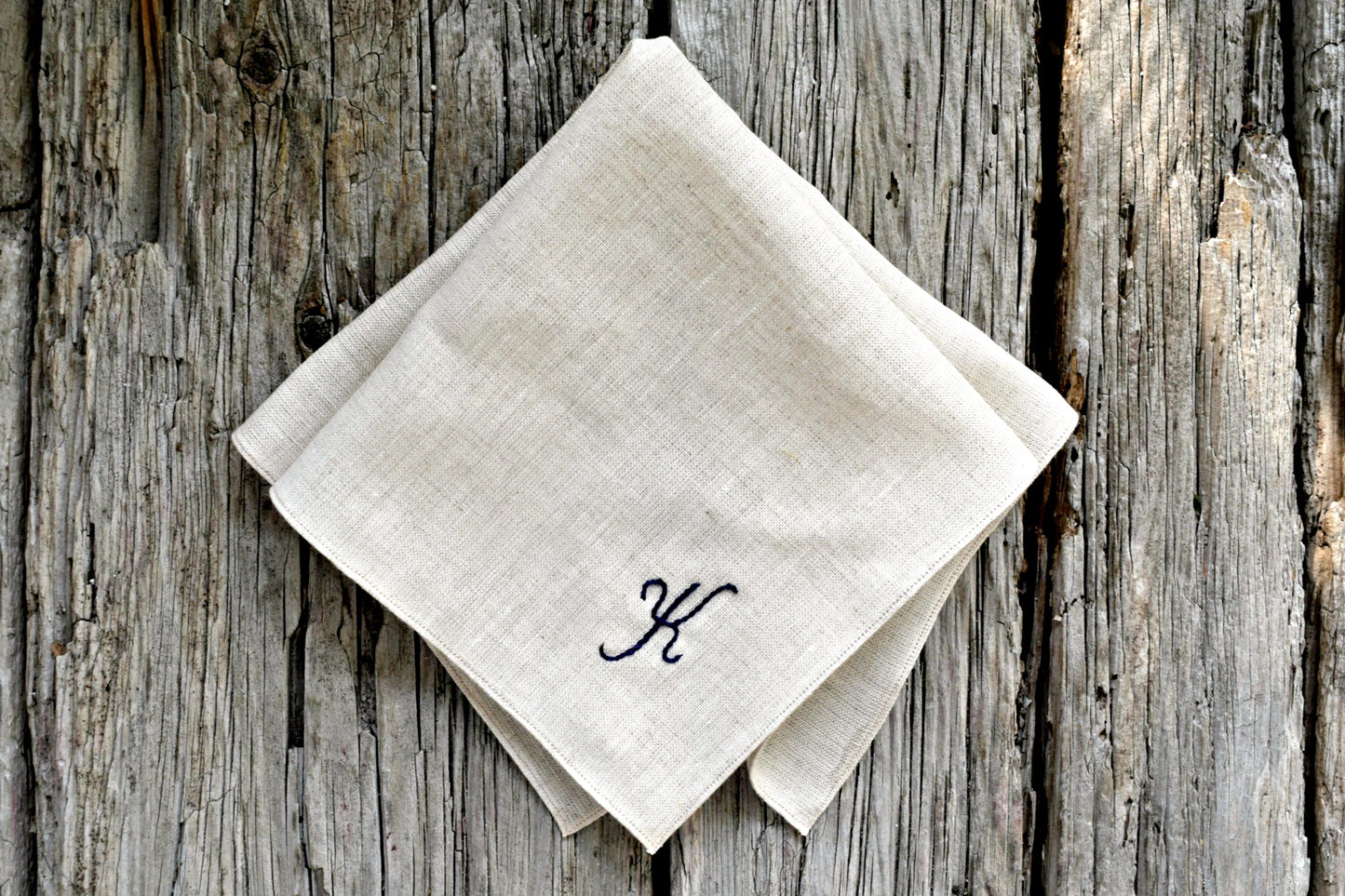 Oatmeal Linen Handkerchief Monogrammed with One Initial: Simple and Sweet