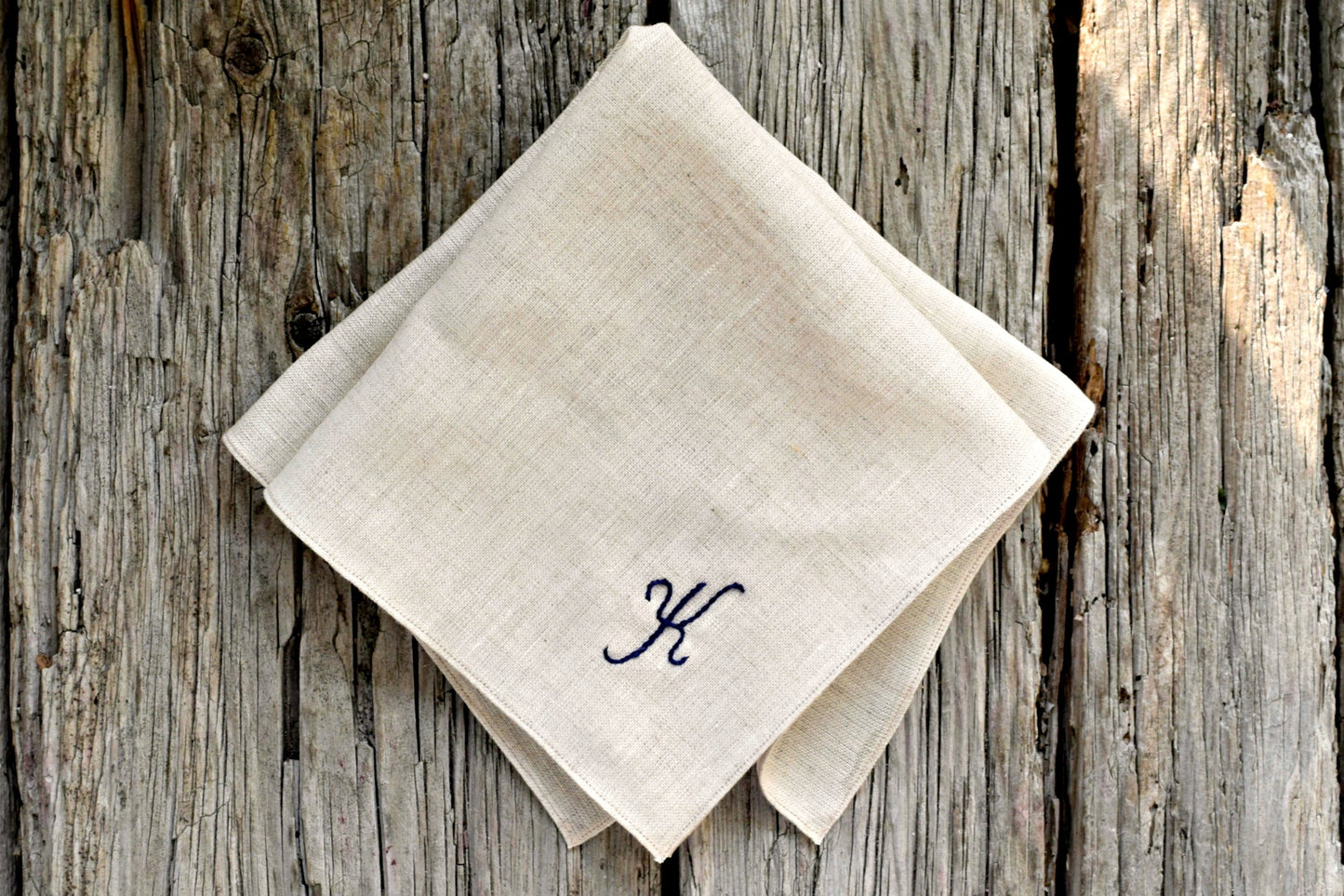Oatmeal Linen Handkerchief Monogrammed with One Initial: Simple and Sweet
