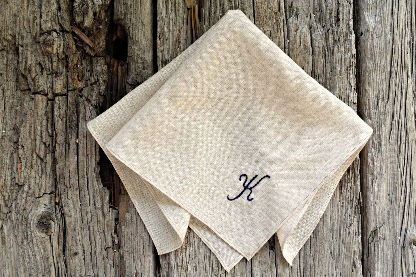 Oatmeal Linen Handkerchief Monogrammed with One Initial: Simple and Sweet