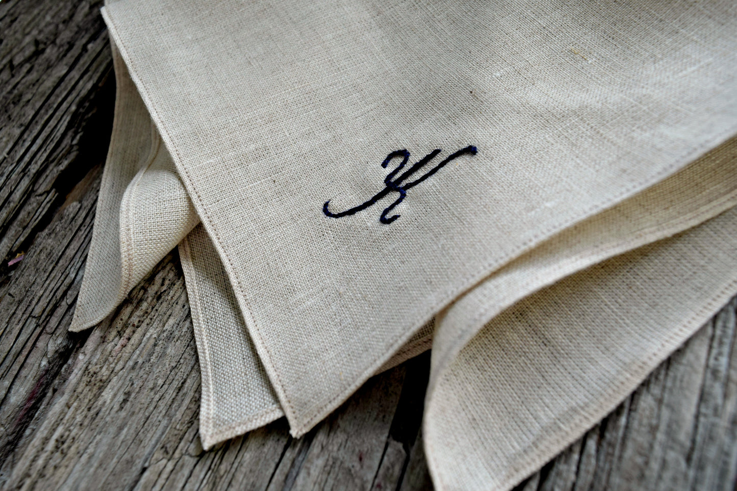 Oatmeal Linen Handkerchief Monogrammed with One Initial: Simple and Sweet