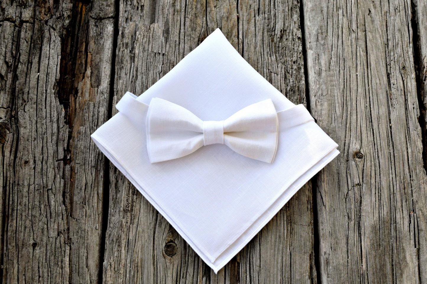 White Irish Linen Bow Tie and Pocket Square Set