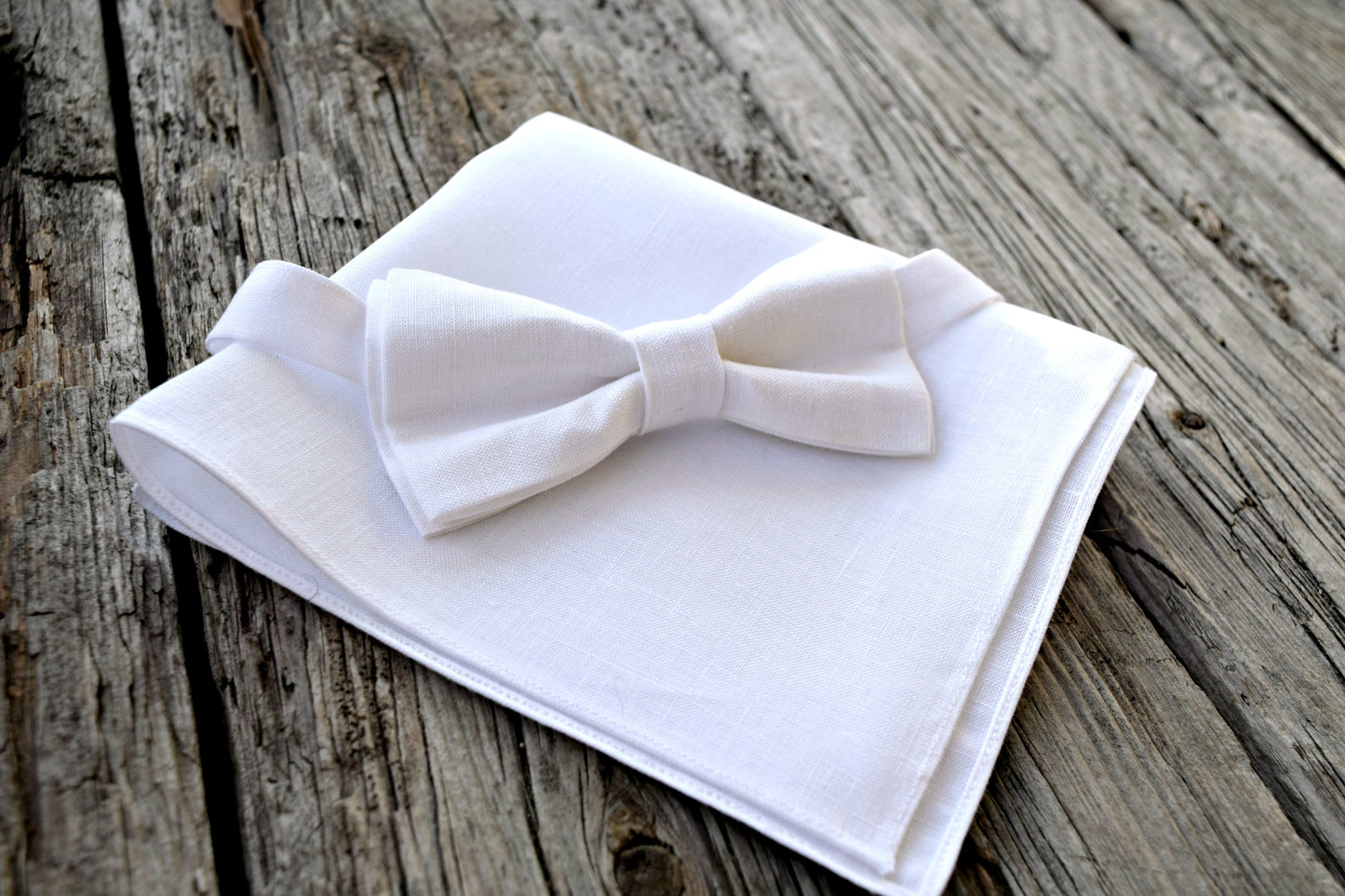 White Irish Linen Bow Tie and Pocket Square Set