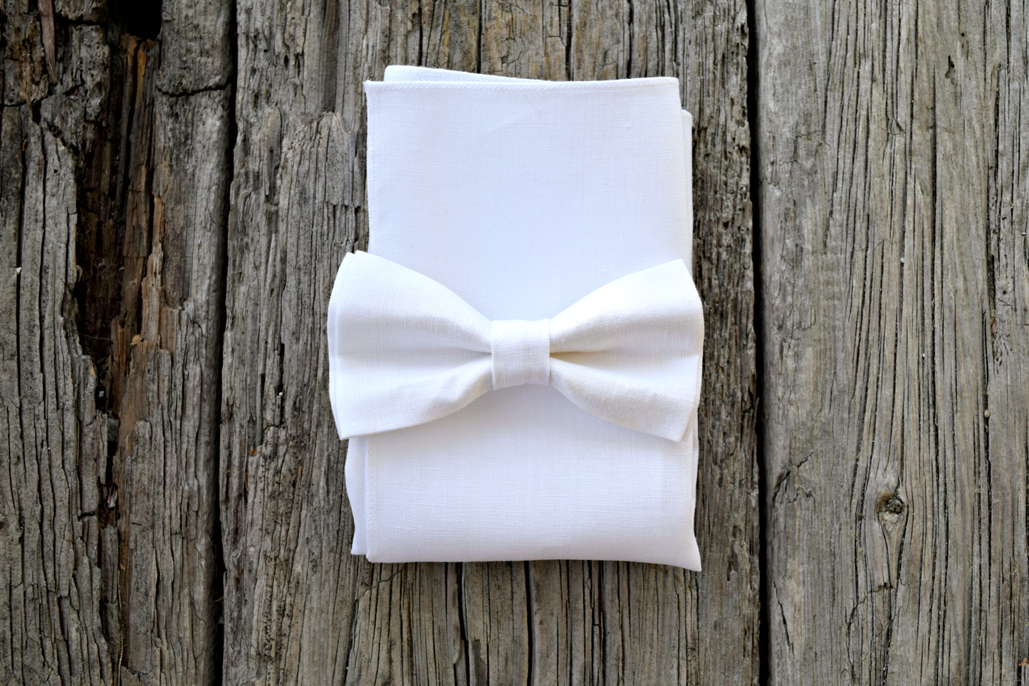 White Irish Linen Bow Tie and Pocket Square Set