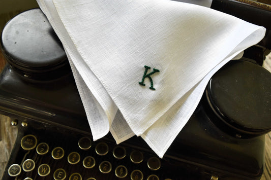 Monogrammed Irish Linen Handkerchief with Initial: Typewriter