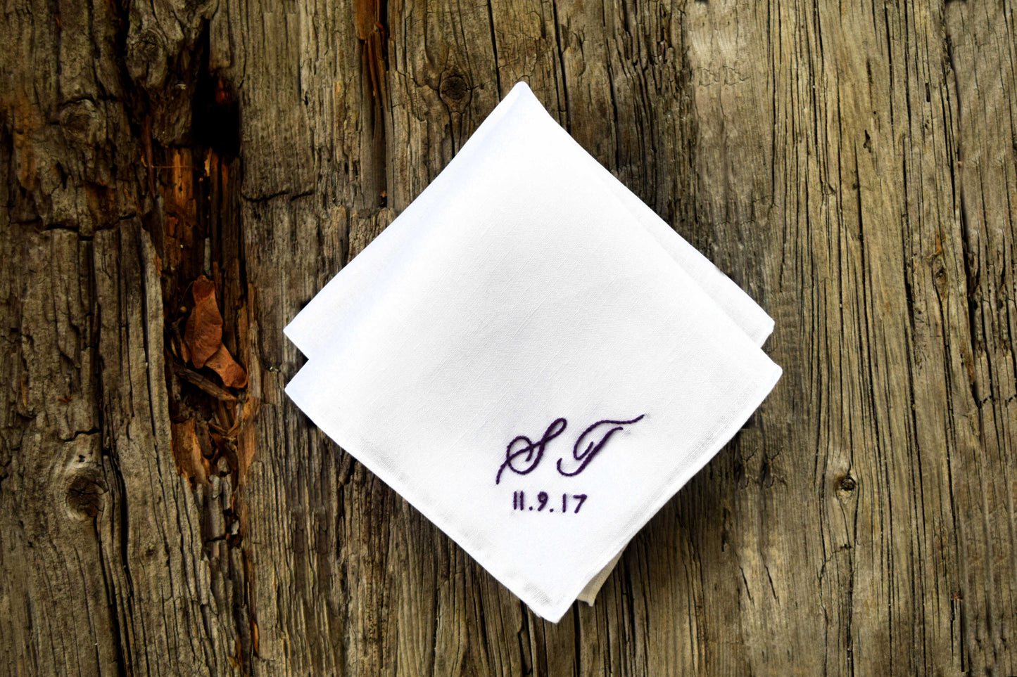 Monogrammed Handkerchief with Two Initials and Wedding Date