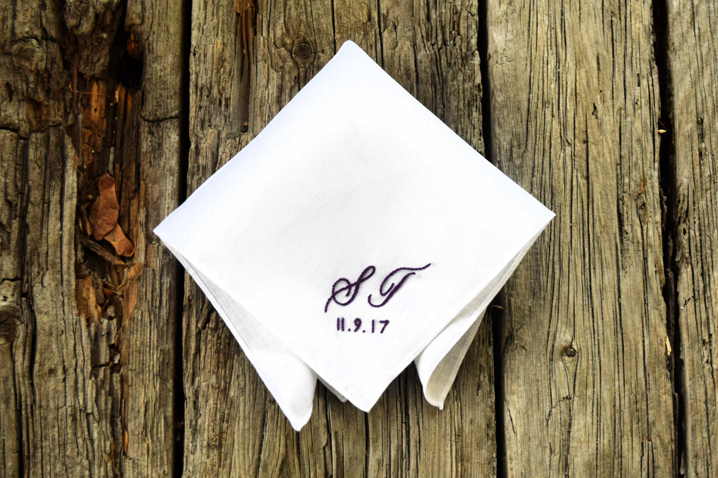 Monogrammed Handkerchief with Two Initials and Wedding Date