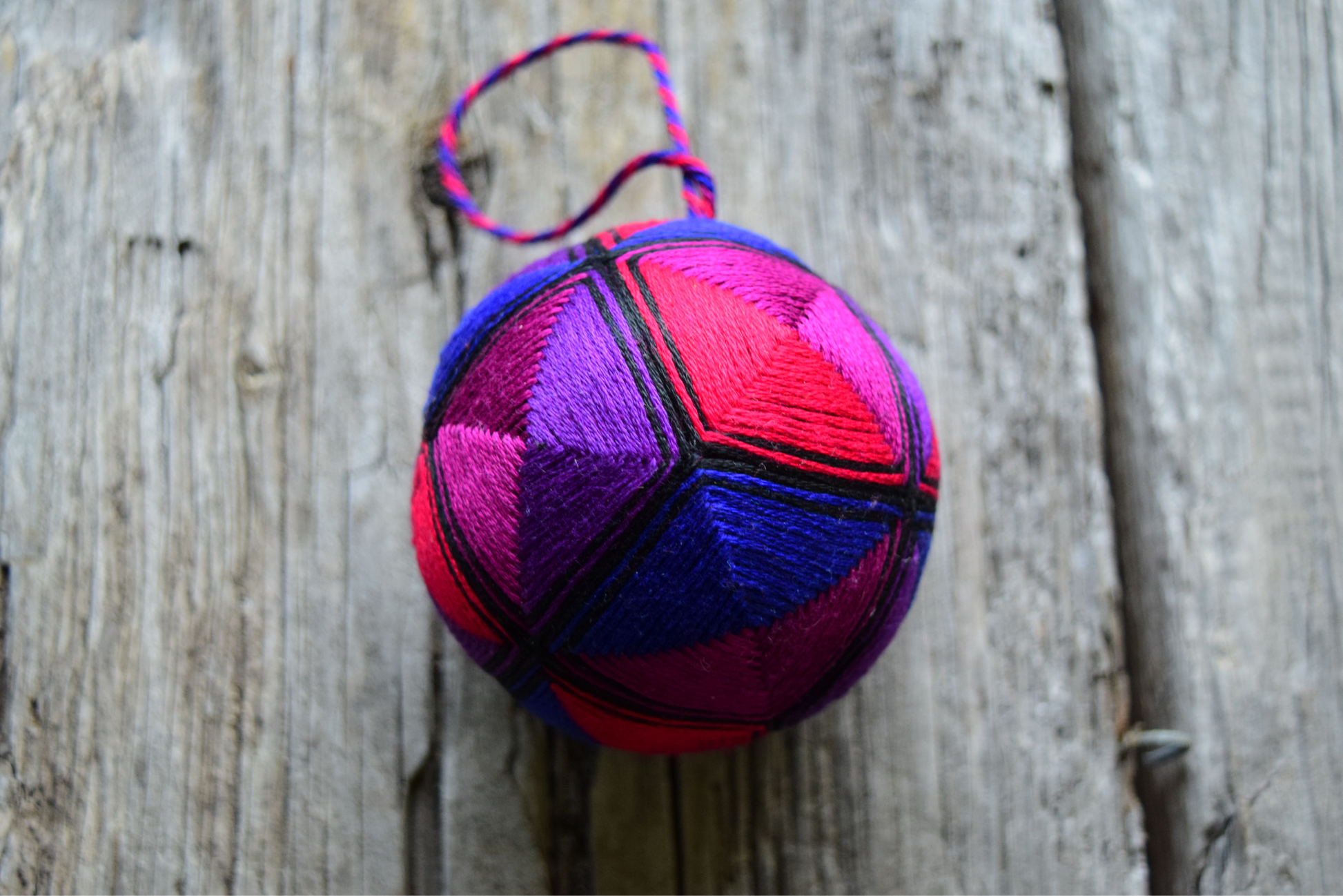 Closeup of Japanese temari ball showing kousa interweaving