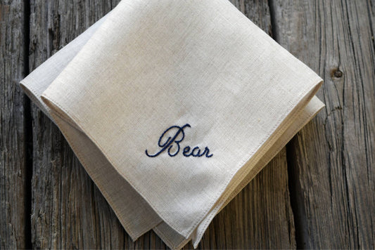 Oatmeal Irish Linen Handkerchief with Embroidered Name - Simple and Sweet