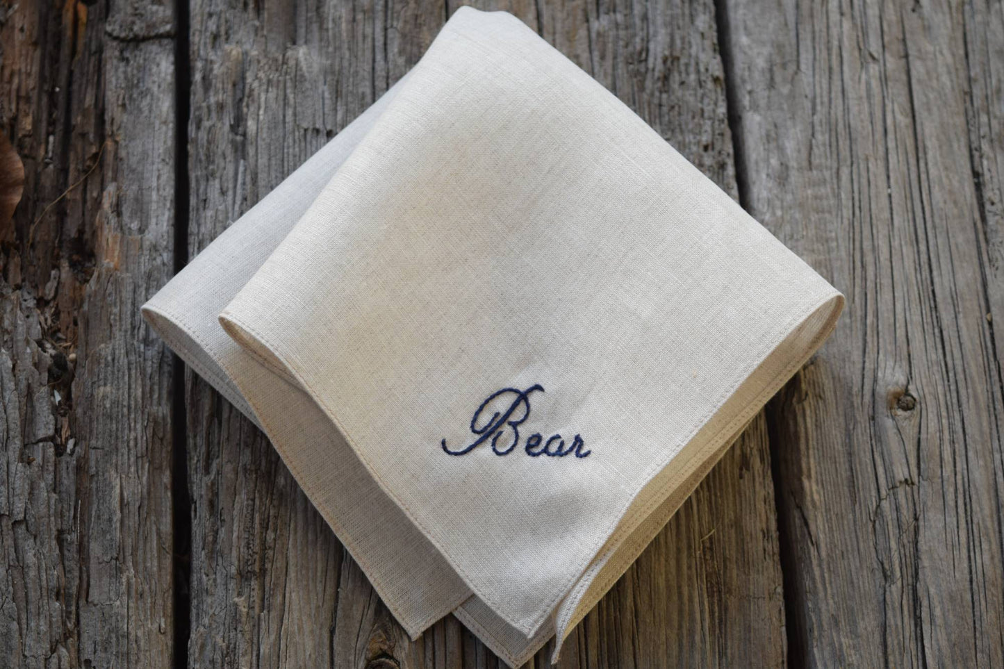 Oatmeal Irish Linen Handkerchief with Embroidered Name - Simple and Sweet