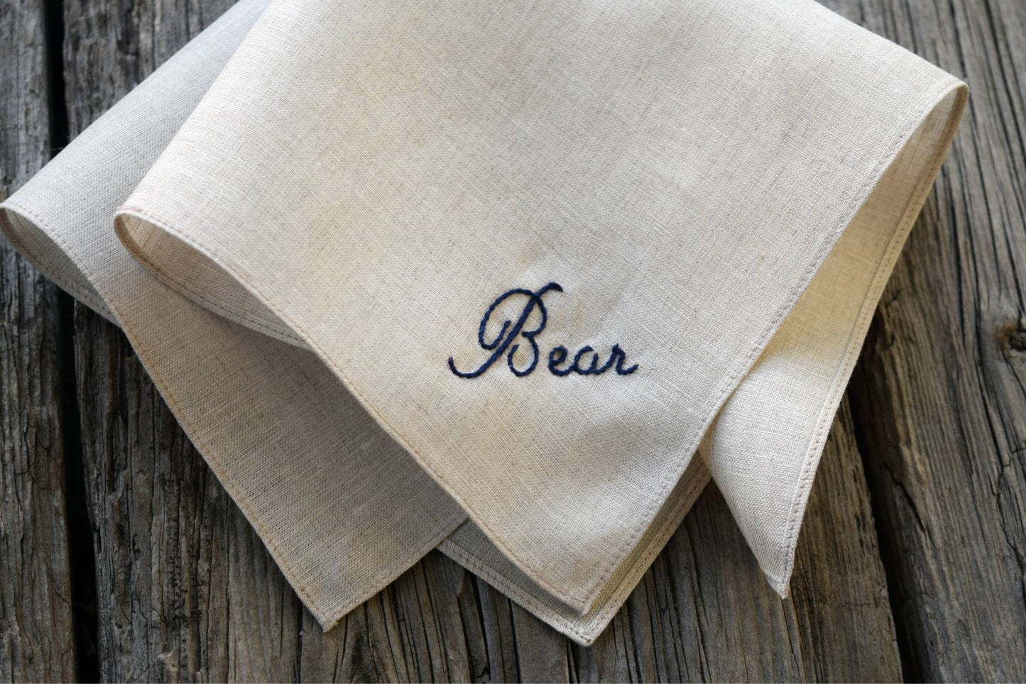 Oatmeal Irish Linen Handkerchief with Embroidered Name - Simple and Sweet