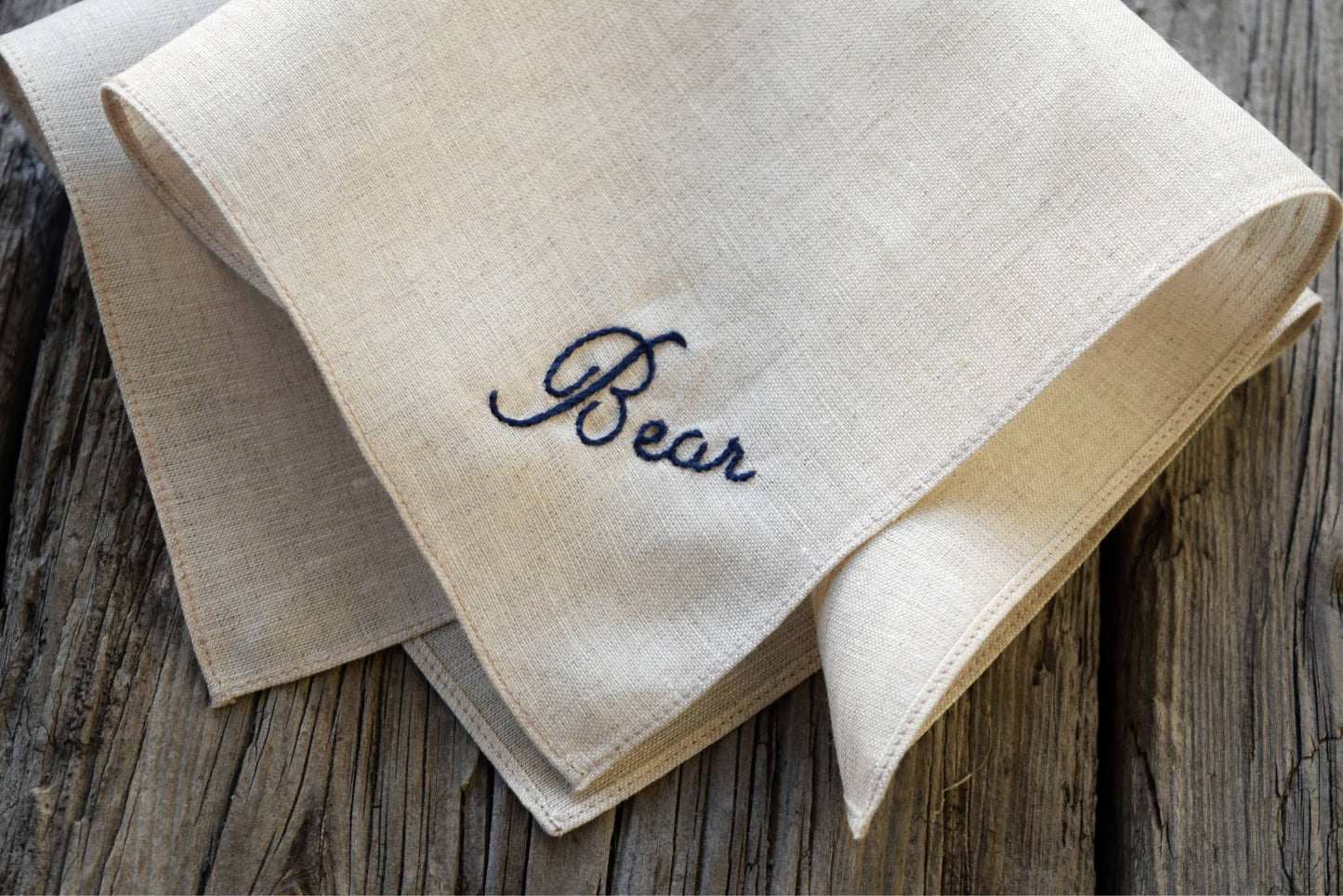 Oatmeal Irish Linen Handkerchief with Embroidered Name - Simple and Sweet