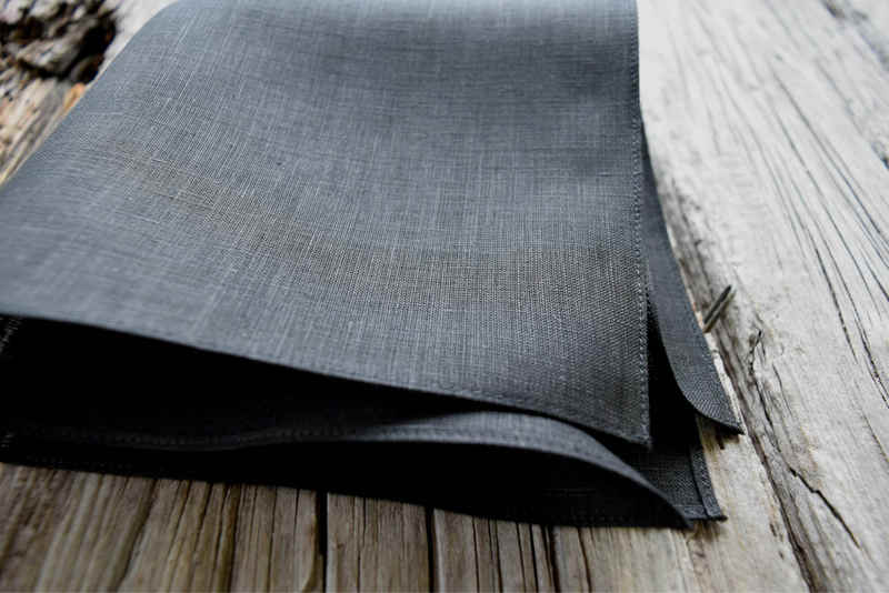 Closeup of black linen handkerchief showing texture