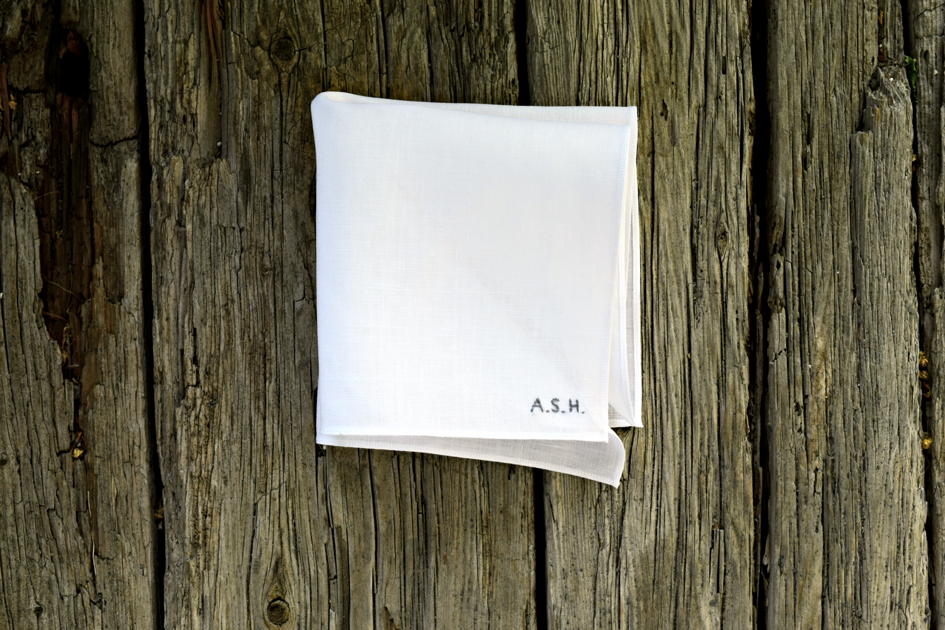 White Irish linen handkerchief hand embroidered with tiny monogram