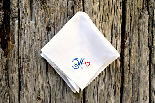Monogrammed Handkerchief with Heart : Elegant Scrolls