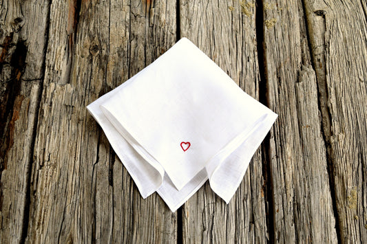 Tiny Heart Hand Stitched Linen Handkerchief