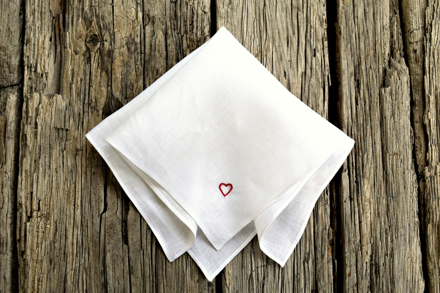 Tiny Heart Hand Stitched Linen Handkerchief
