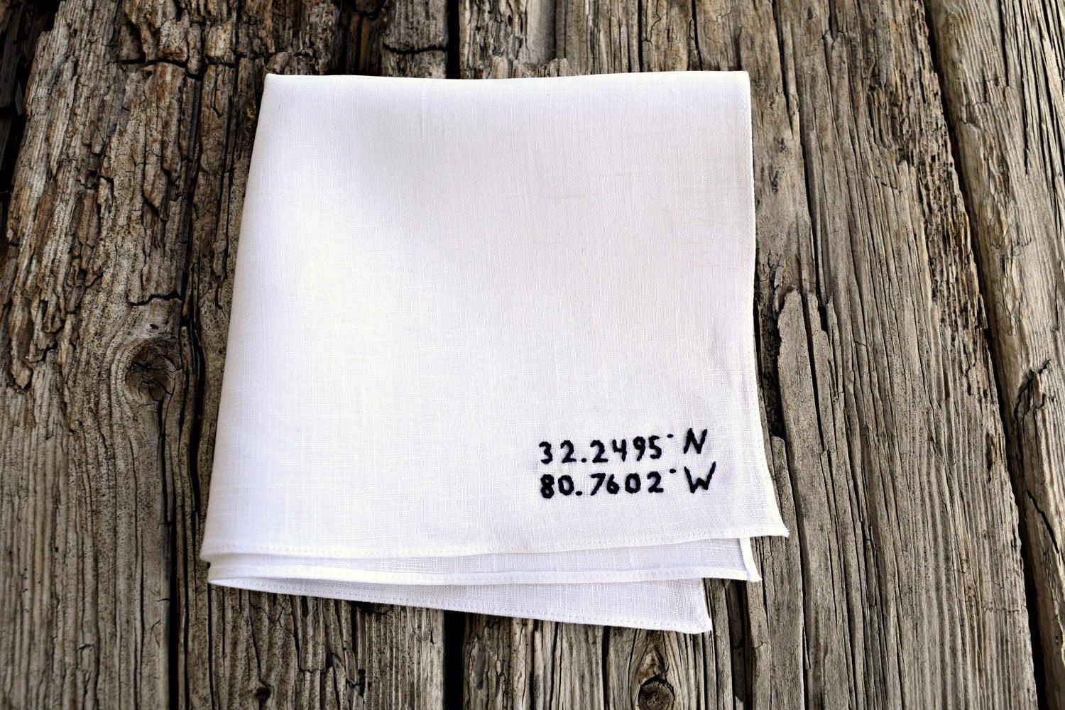 Hand embroidered Irish linen handkerchief with coordinates