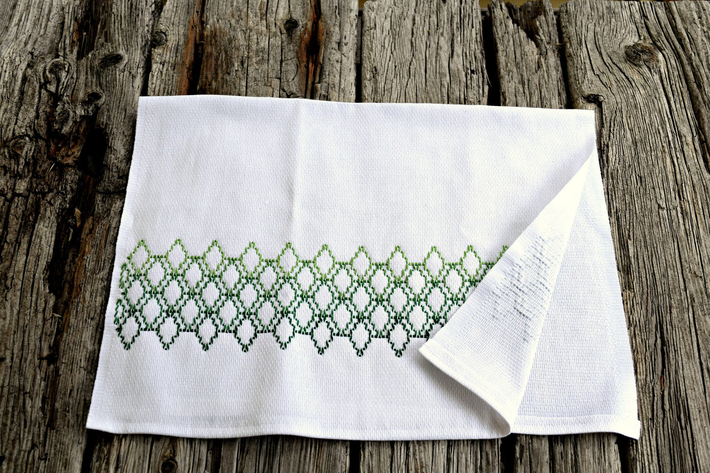 Diamond Tile Embroidered Huck Tea Towel