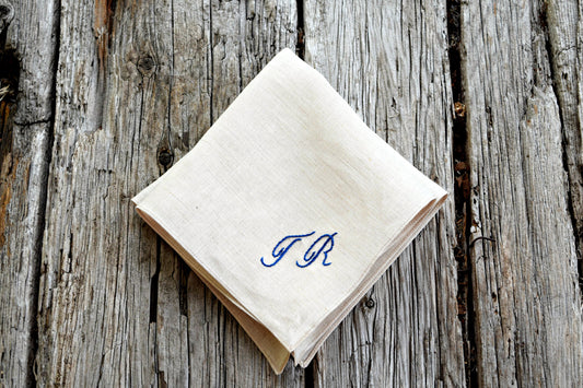 Oatmeal Linen Handkerchief Monogrammed with Two Initials: Simple and Sweet