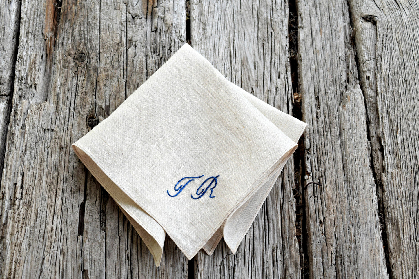 Oatmeal Linen Handkerchief Monogrammed with Two Initials: Simple and Sweet
