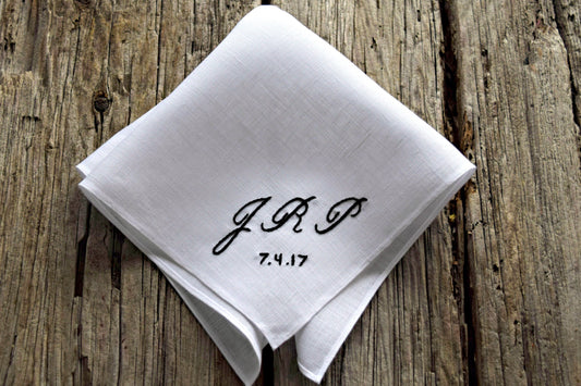 Monogrammed Handkerchief with Three Initials and Wedding Date
