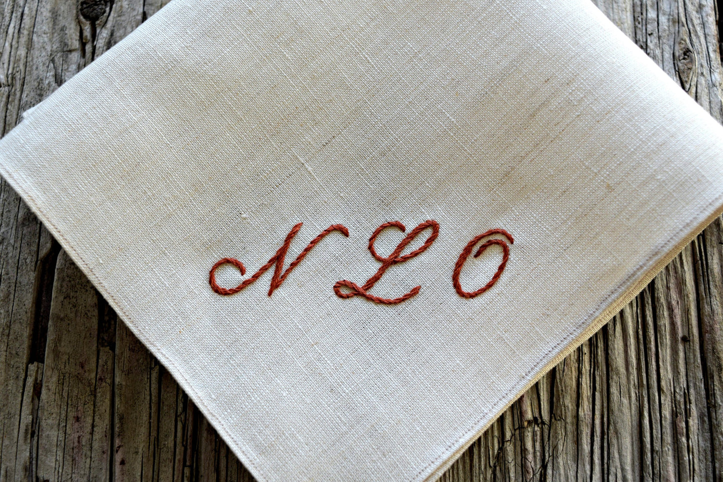 Oatmeal Irish Linen Handkerchief Monogrammed with Three Initials : Simple and Sweet