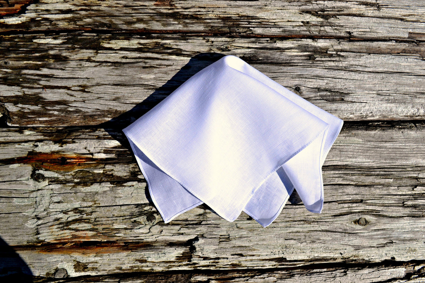 White Irish linen hankie with narrow rolled hems