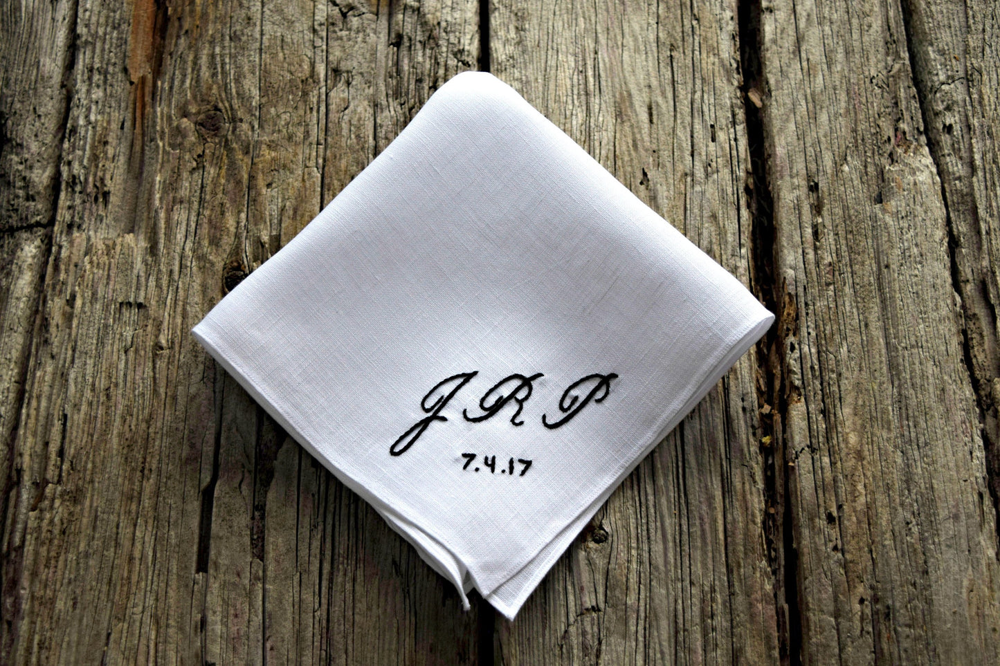Monogrammed Handkerchief with Three Initials and Wedding Date