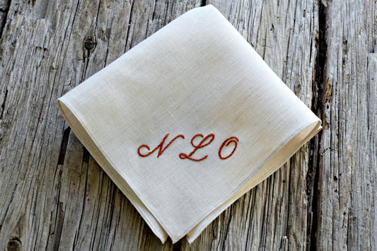 Oatmeal Irish Linen Handkerchief Monogrammed with Three Initials : Simple and Sweet