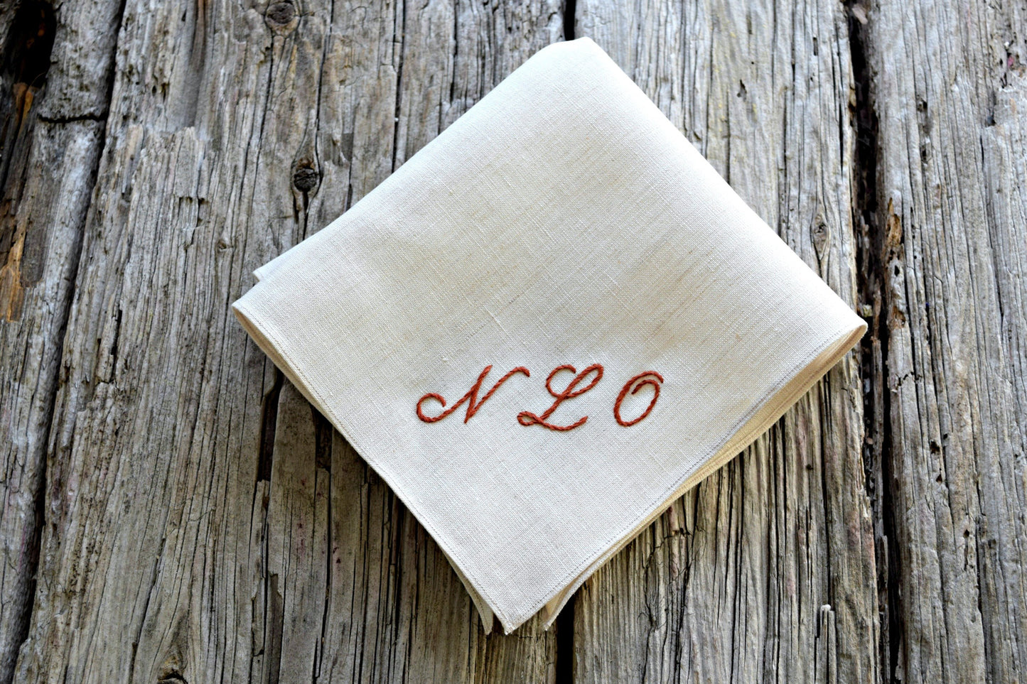 Oatmeal Irish Linen Handkerchief Monogrammed with Three Initials : Simple and Sweet