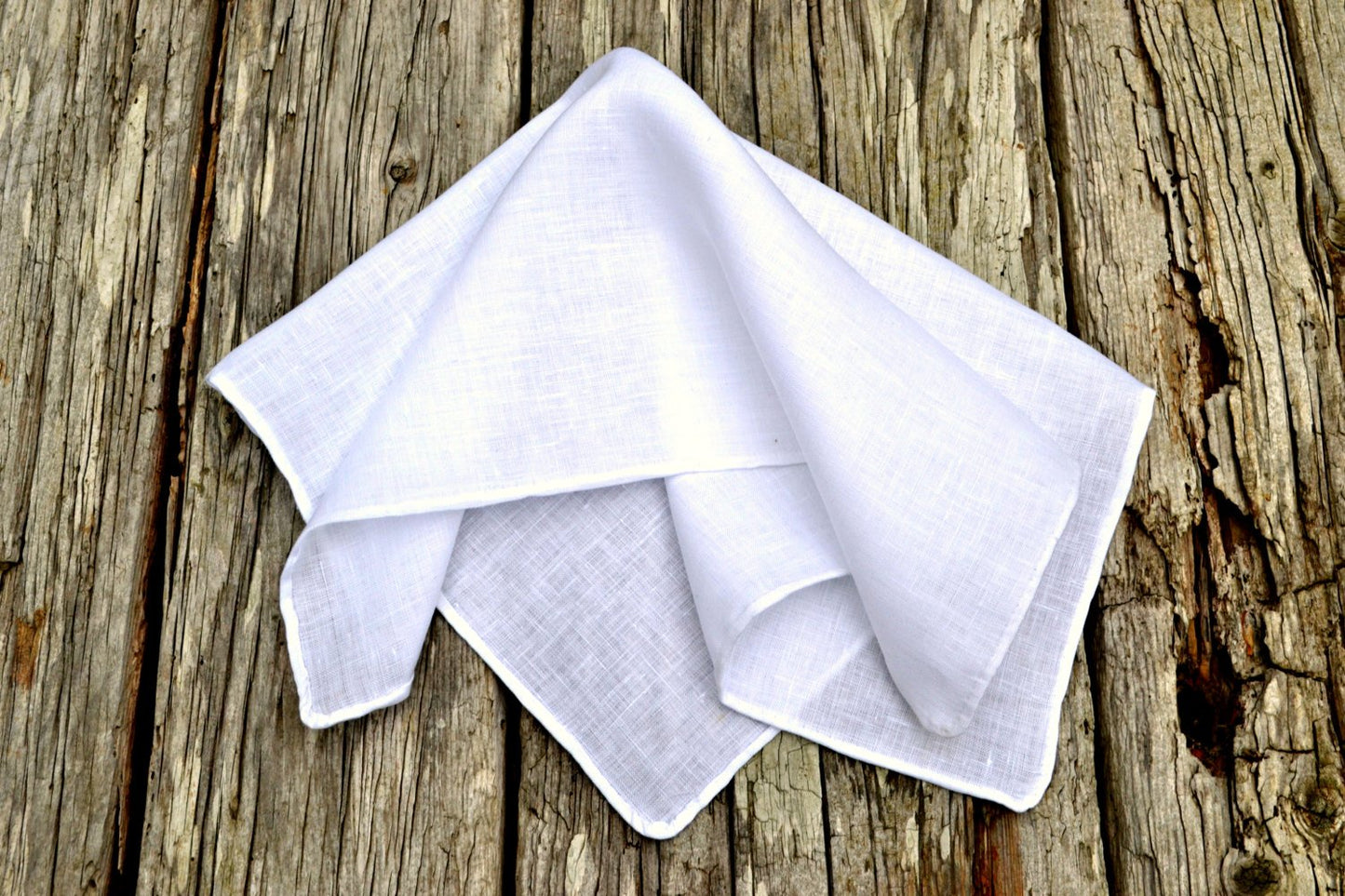 Hand Rolled White Linen Pocket Square : Handkerchief