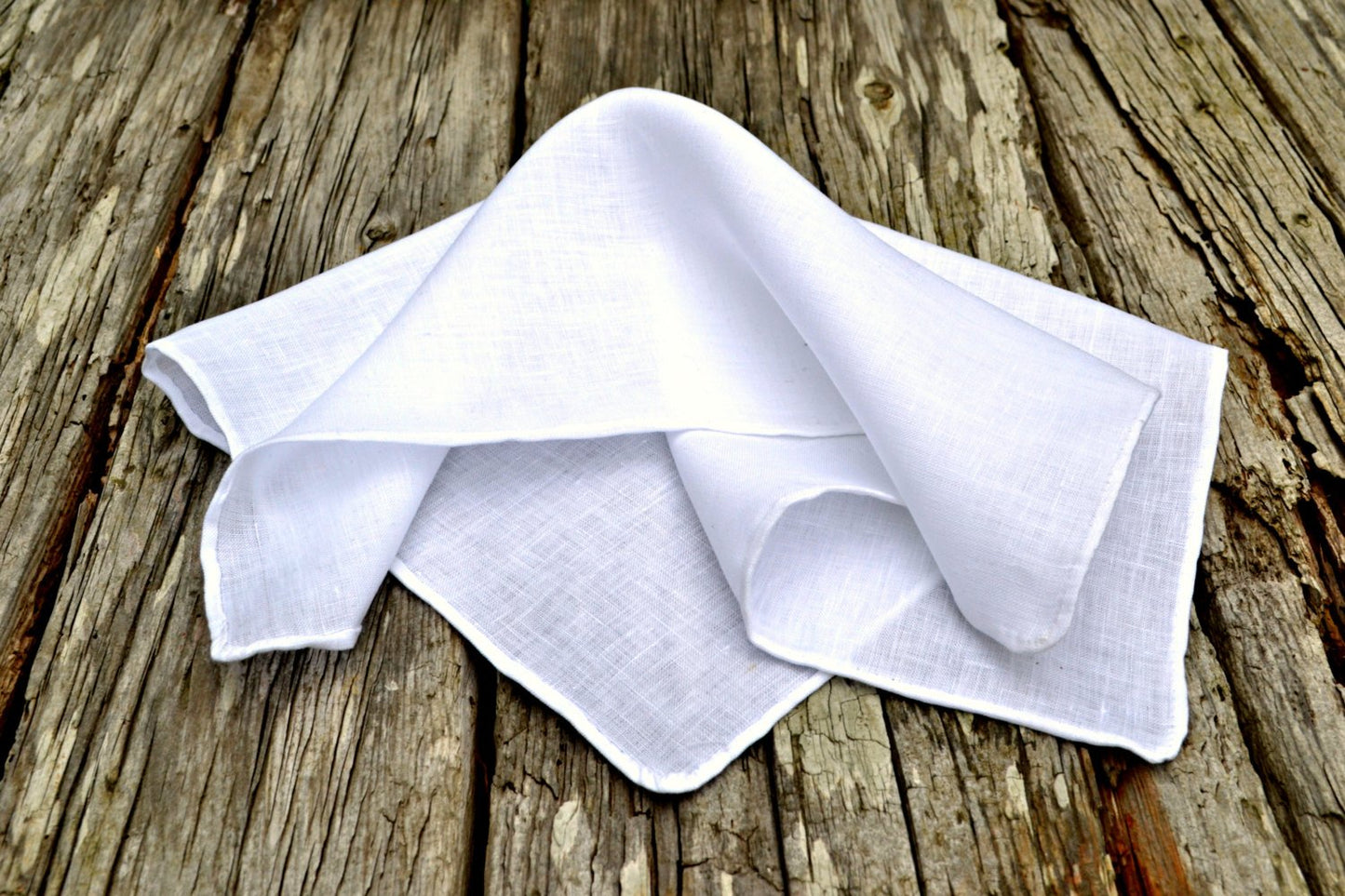 Hand Rolled White Linen Pocket Square : Handkerchief