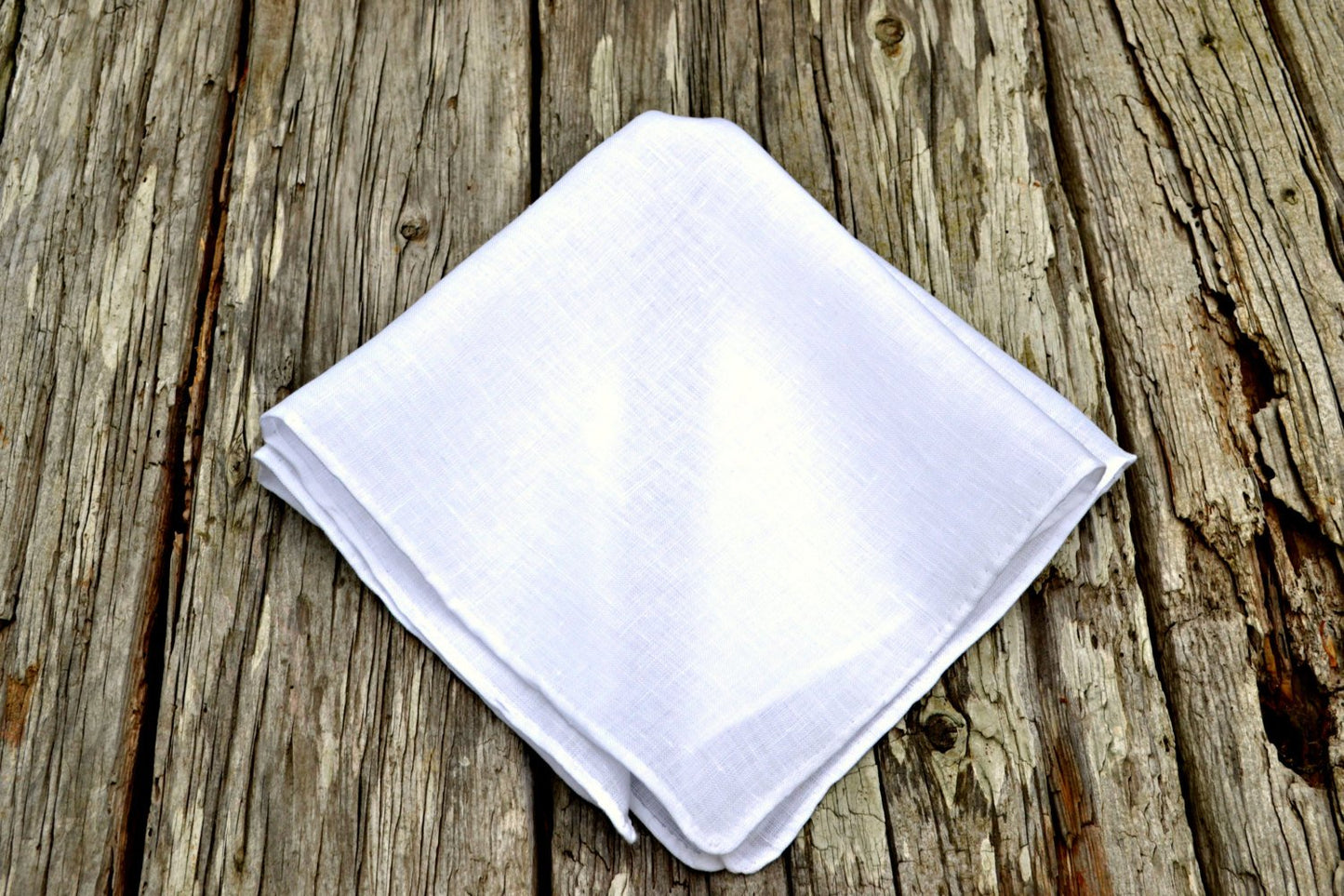 Hand Rolled White Linen Pocket Square : Handkerchief