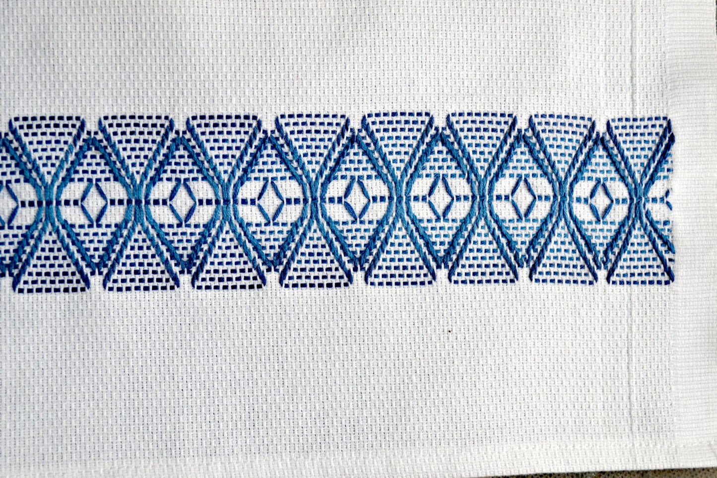 Hand Stitched Tea Towel in Indigo Blues