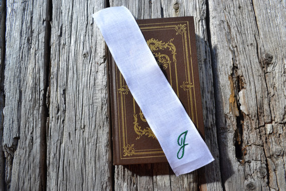 Hand stitched bookmark personalized with monogram initial