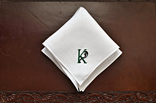 Monogrammed Handkerchief with One Initial - Manuscript Flourish