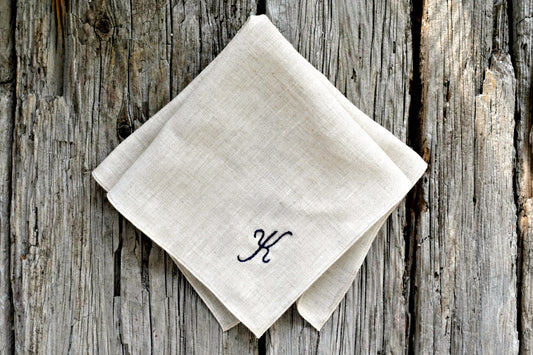 Oatmeal Linen Handkerchief Monogrammed with One Initial: Simple and Sweet