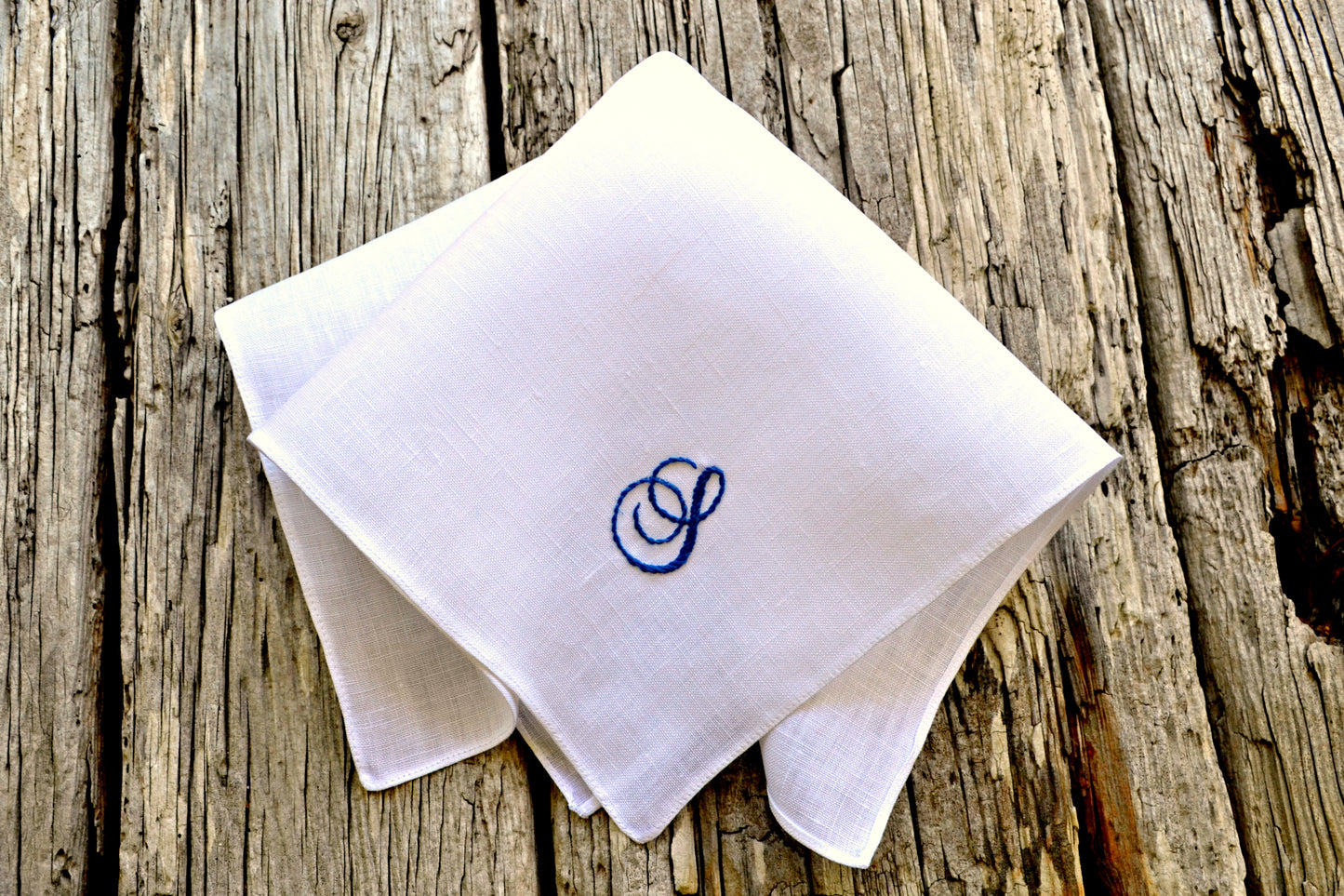 Linen Handkerchief Monogrammed with One Initial: Elegant Scrolls