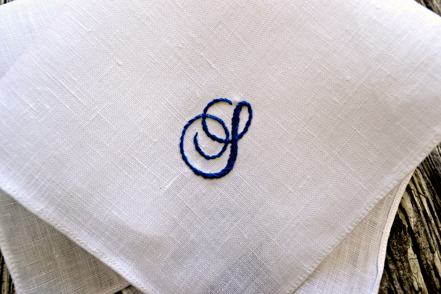 Linen Handkerchief Monogrammed with One Initial: Elegant Scrolls