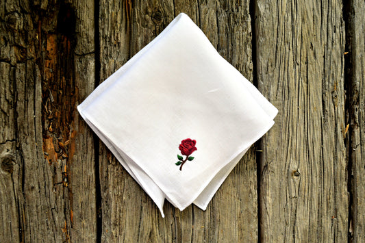 Tiny Rose Hand Embroidered Floral Handkerchief