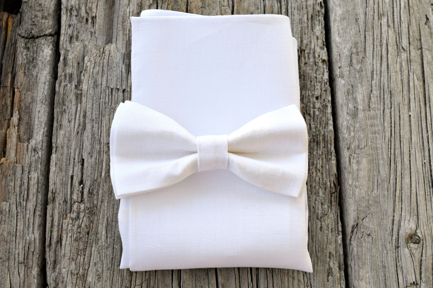 White Irish Linen Bow Tie and Pocket Square Set